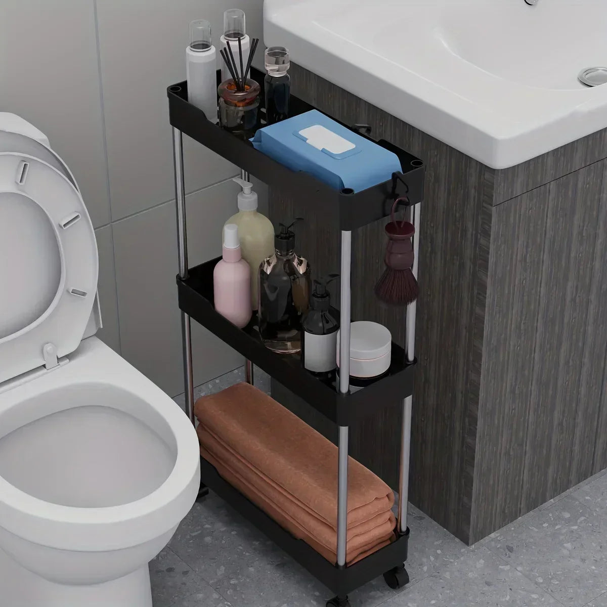 Estante con ruedas para almacenamiento de baño multiuso