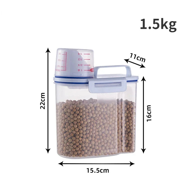 Contenedor de comida para perros y gatos con taza medidora 1,5 kg/2kg