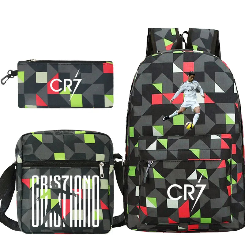 Mochila escolar CR7 de 3 piezas estilo con capacidad para ordenador portátil