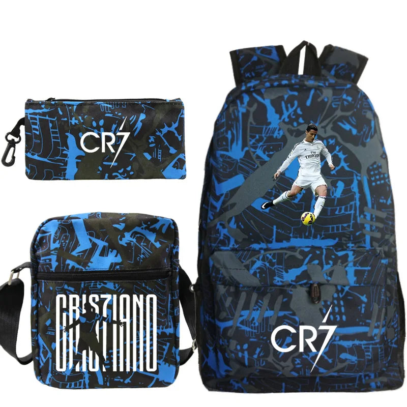 Mochila escolar CR7 de 3 piezas estilo con capacidad para ordenador portátil