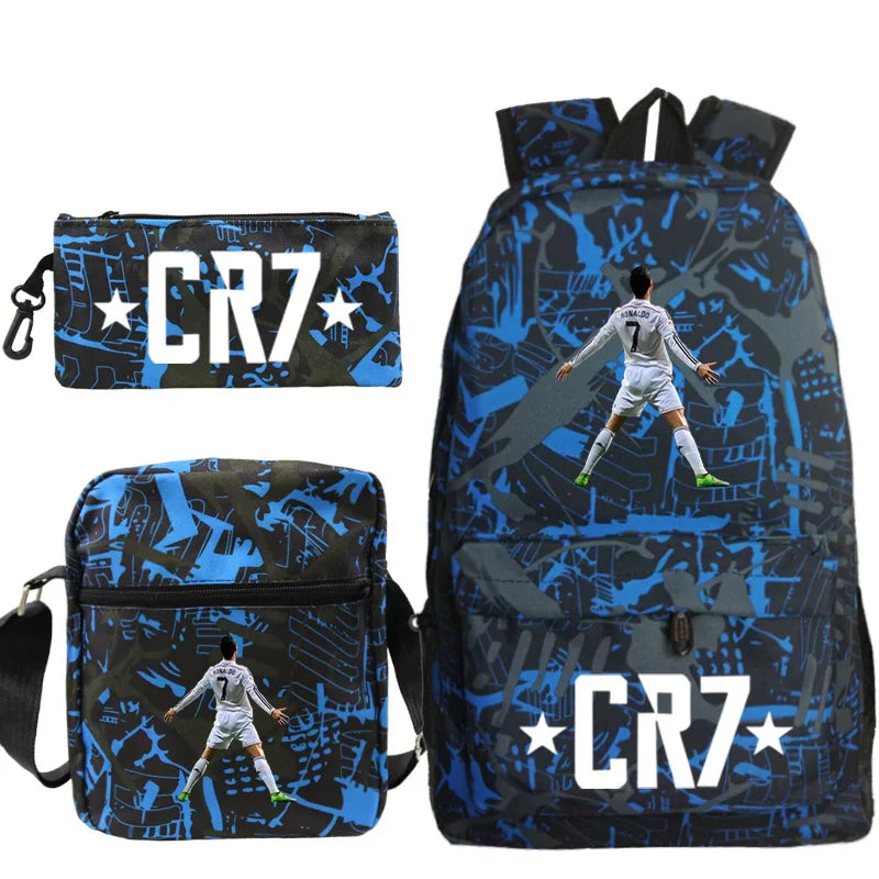 Mochila escolar CR7 de 3 piezas estilo con capacidad para ordenador portátil