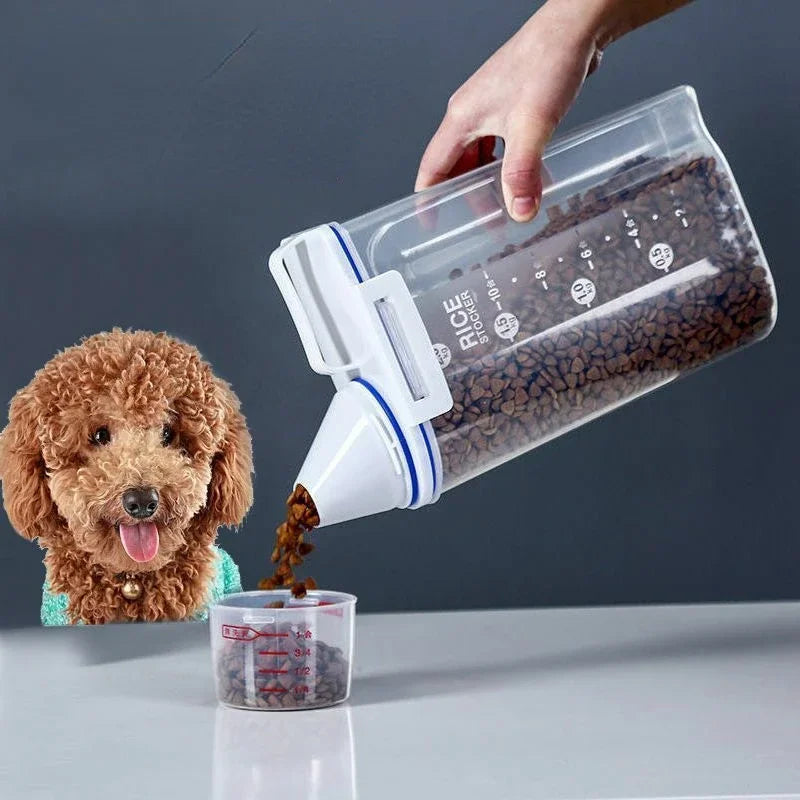 Contenedor de comida para perros y gatos con taza medidora 1,5 kg/2kg