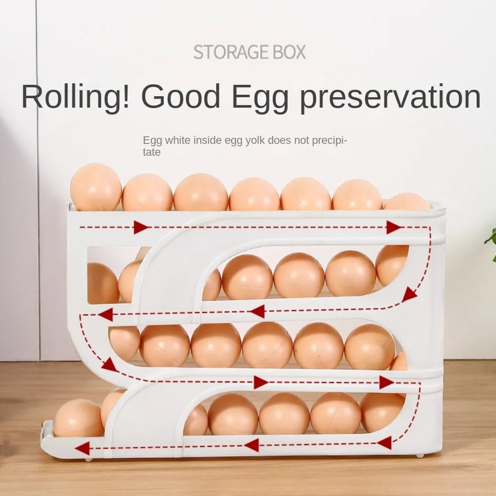 Organizador de huevos con rodillo automático ahorrador de espacio en cocina