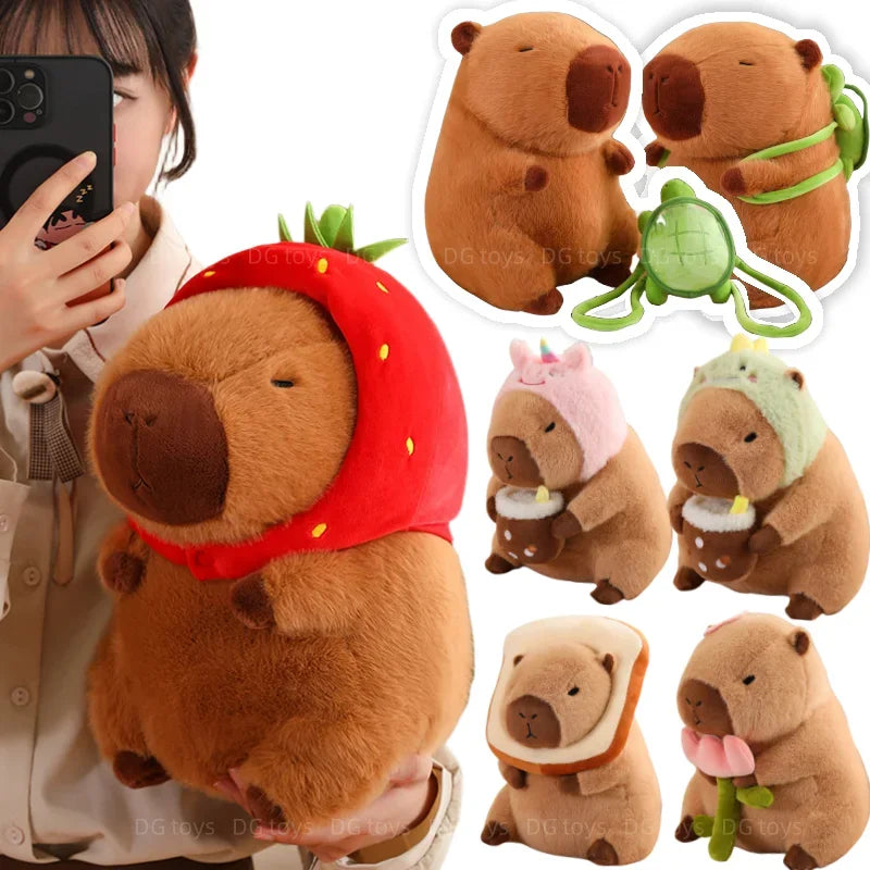 Juguete de peluche capibara con mochila y sombrero