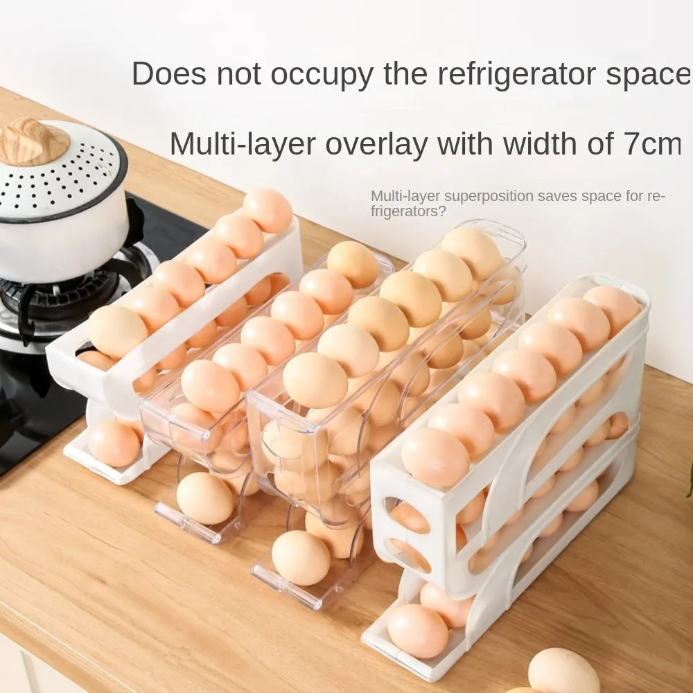 Organizador de huevos con rodillo automático ahorrador de espacio en cocina