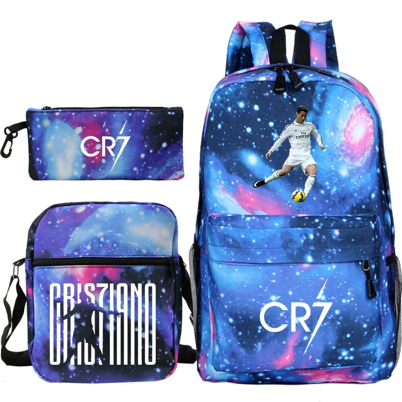 Mochila escolar CR7 de 3 piezas estilo con capacidad para ordenador portátil