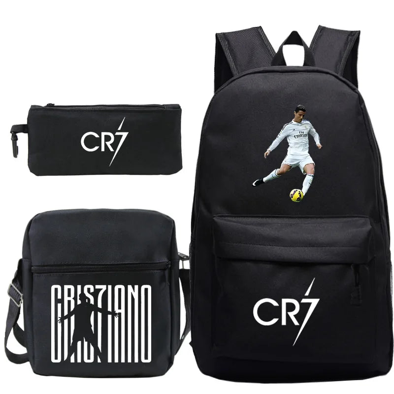 Mochila escolar CR7 de 3 piezas estilo con capacidad para ordenador portátil